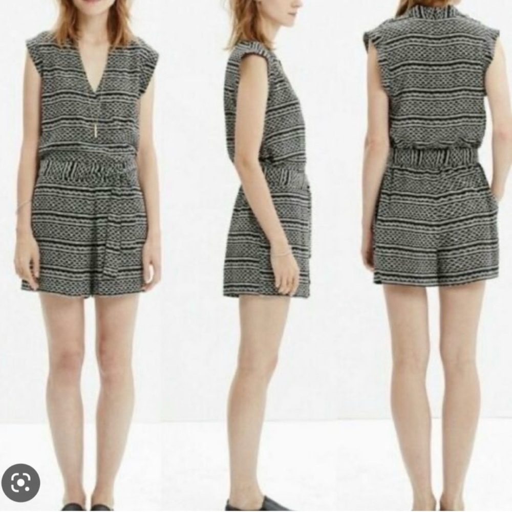 Madewell Kimono Romper in Tidal Wave Black White